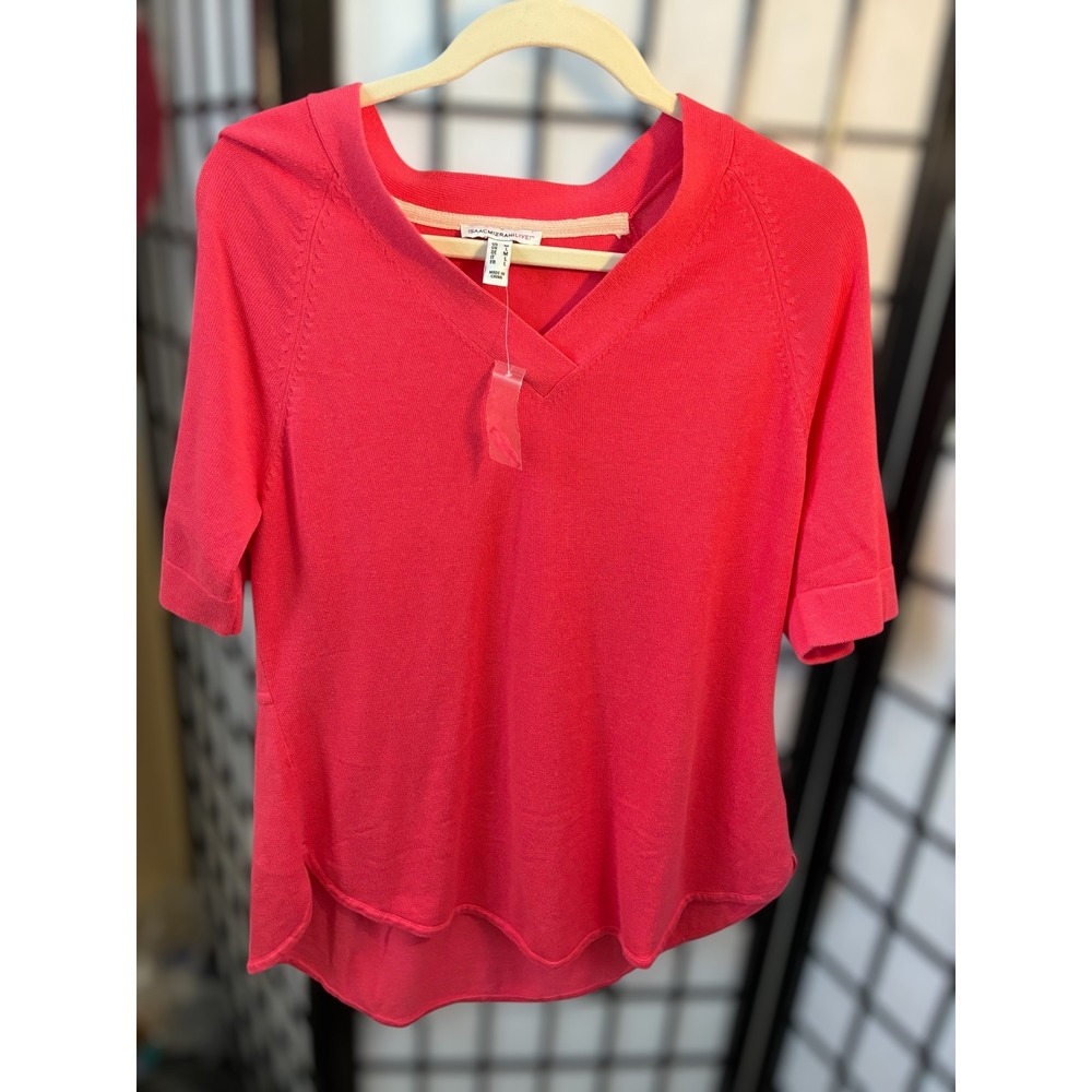 Isaac Mizrahi Live! Pink V-Neck 3/4 Sleeve Knit‎ Hi-Low Top - Size M